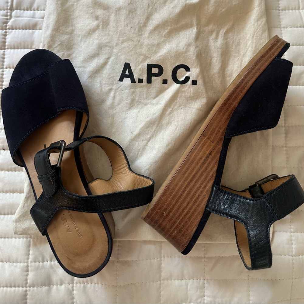 A.P.C. Dark Navy Suede Sandals (NWOT)